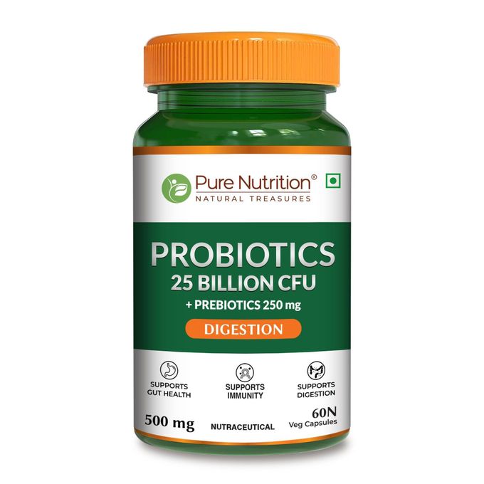 PURE NUTRITION PROBIOTICS 25 BILLION CFU + PREBIOTICS 250MG 500MG 60 CAPSULES