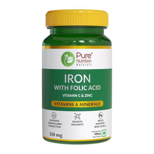 Pure Nutrition Iron + Folic Acid, Vitamin C & Zinc 350Mg 120 Tablets