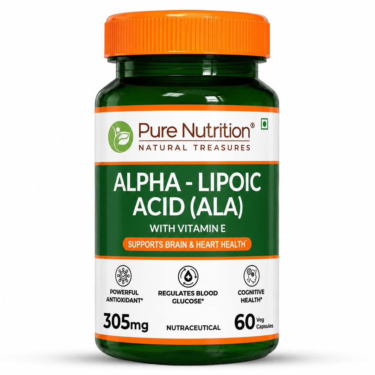 PURE NUTRITION ALPHA -LIPOIC - ACID (ALA) (WITH VITAMIN E) 305MG 60 CAPSULES