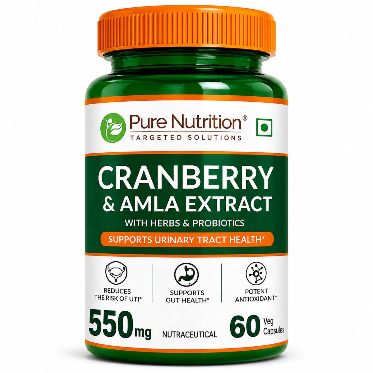 PURE NUTRITION CRANBERRY & AMLA EXTRACT (WITH HERBS & PROBIOTICS) 550MG 60 CAPSULES