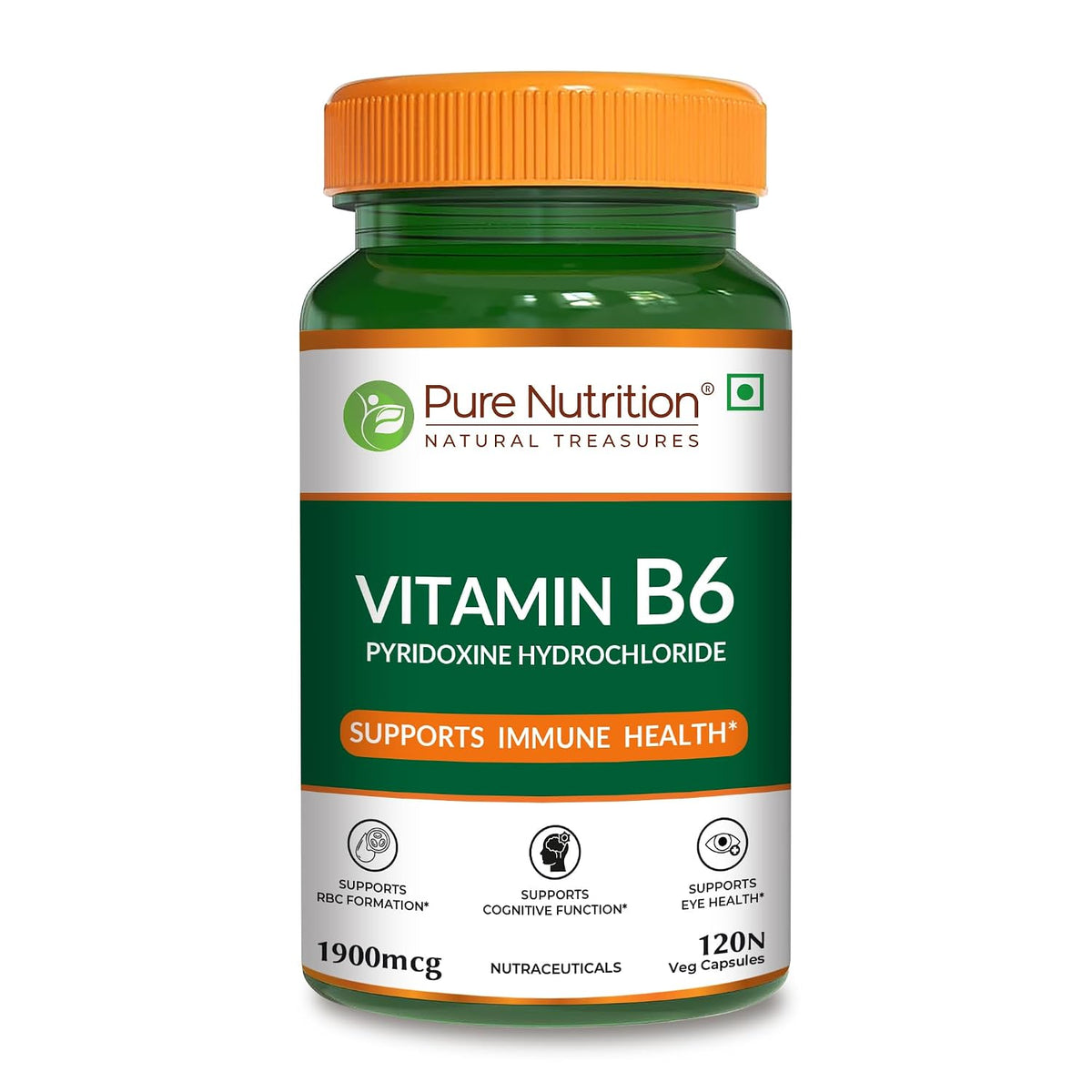 PURE NUTRITION VITAMIN B6 (PYRIDOXINE HYDROCHLORIDE) 1900MCG 120 CAPSULES