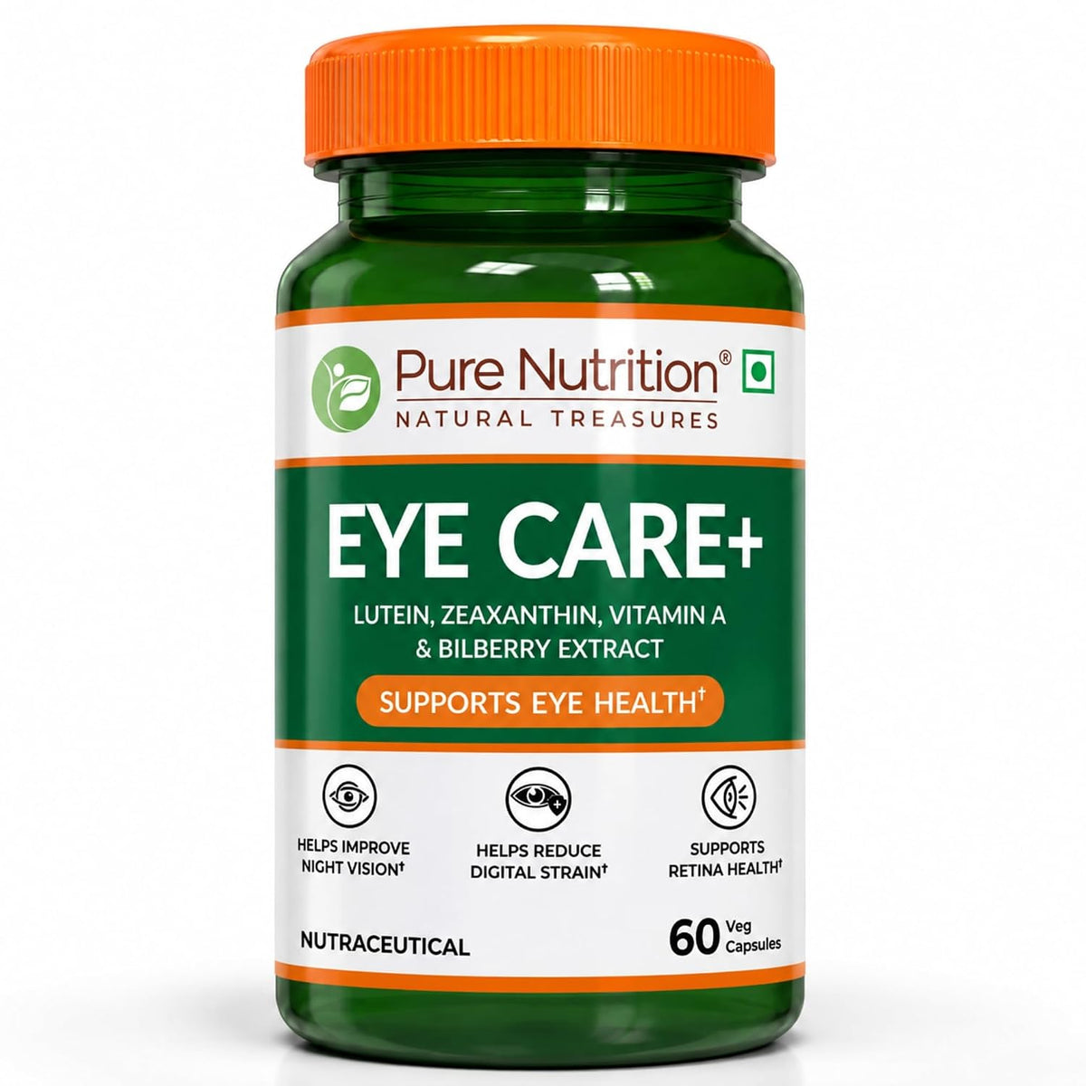 PURE NUTRITION EYE CARE + (WITH LUTEIN, ZEAXANTHIN,VITAMIN A & BILBERRY EXTRACT) 60 CAPSULES