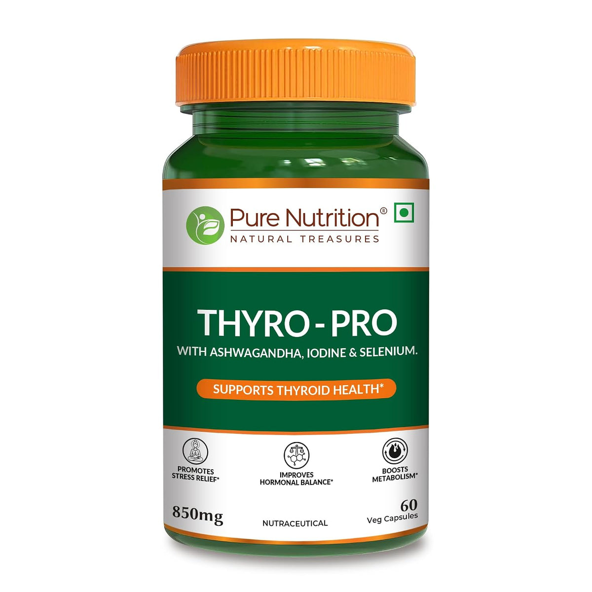 PURE NUTRITION THYRO-PRO (WITH ASHWAGANDHA, IODINE & SELENIUM) 850MG 60 CAPSULES