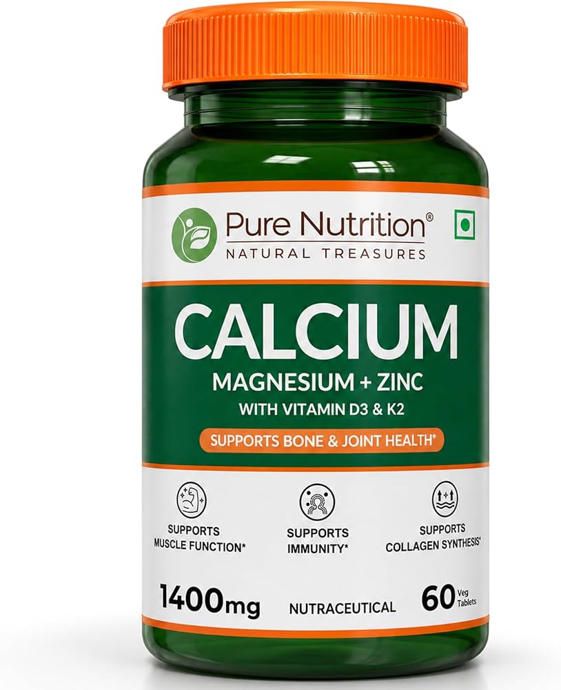 Pure Nutrition Calcium, Magnesium, Zinc With D3 & K2 1400Mg 60 Tablets