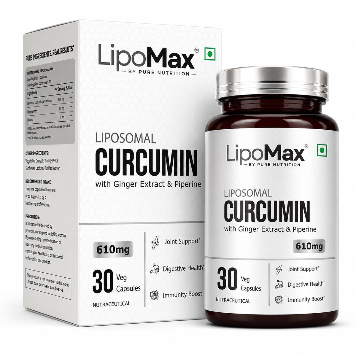 PURE NUTRITION LIPOSOMAL CURCUMIN WITH GINGER EXTRACT AND PIPERINE 30 CAPSULES