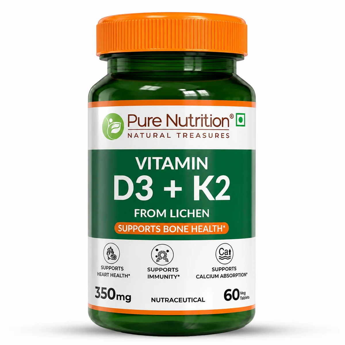 PURE NUTRITION VITAMIN D3 + K2 (FROM LICHEN) 350MG 60 TABLETS