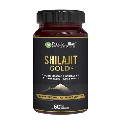 PURE NUTRITION SHILAJIT GOLD (WITH SWARNA BHASMA + GOKSHURA + ASHWAGANDHA + SAFED MUSALI) 30 CAPSULES