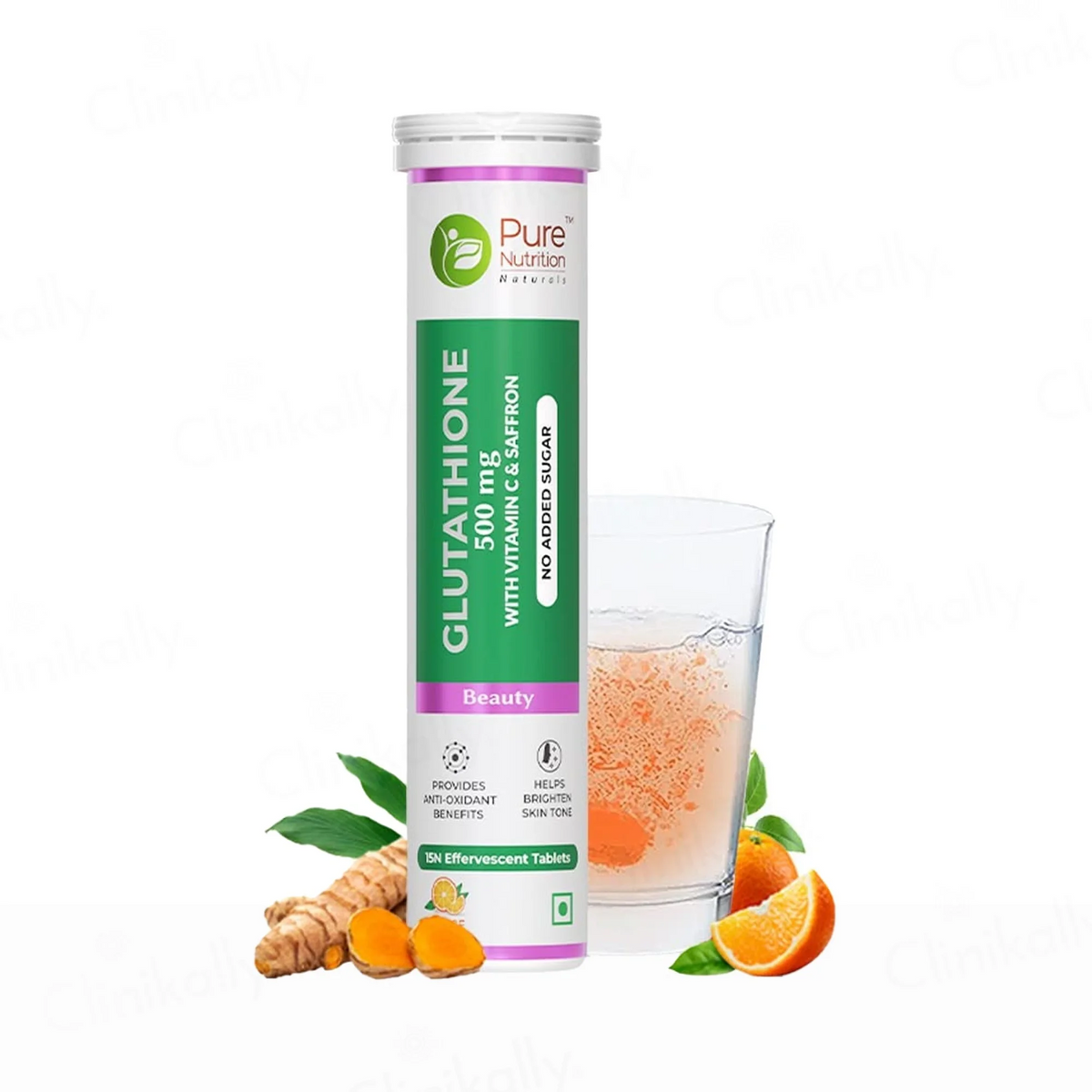 PURE NUTRITION GLUTATHIONE 500MG (WITH VITAMIN C & SAFFRON) 15 EFFERVESCENT TABLETS