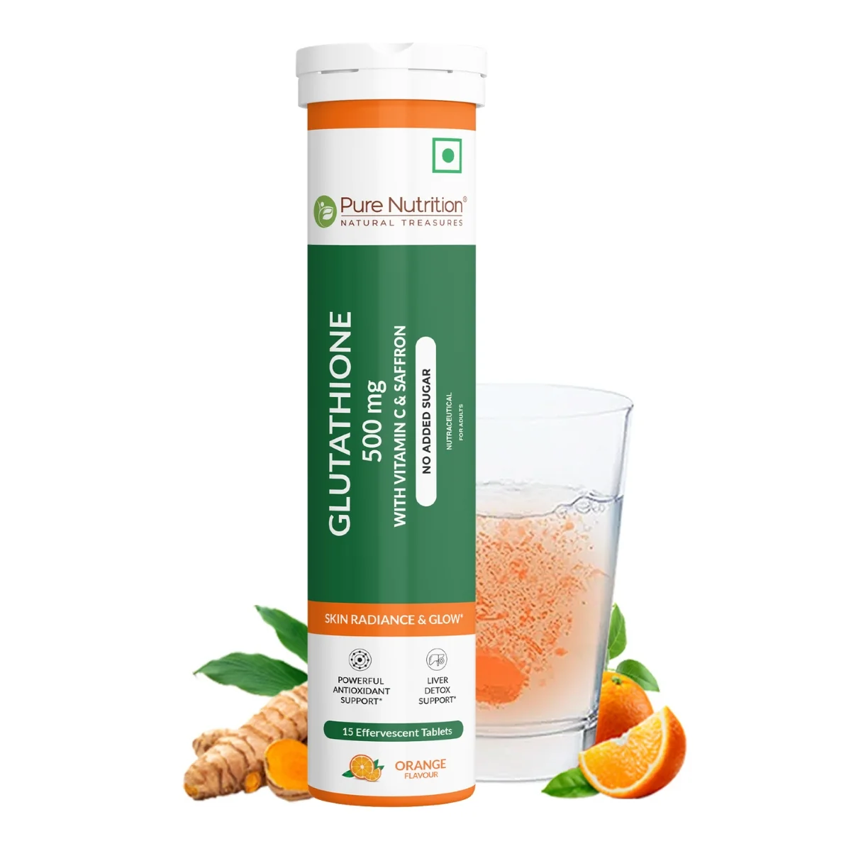 PURE NUTRITION GLUTATHIONE 500MG (WITH VITAMIN C & SAFFRON) 15 EFFERVESCENT TABLETS