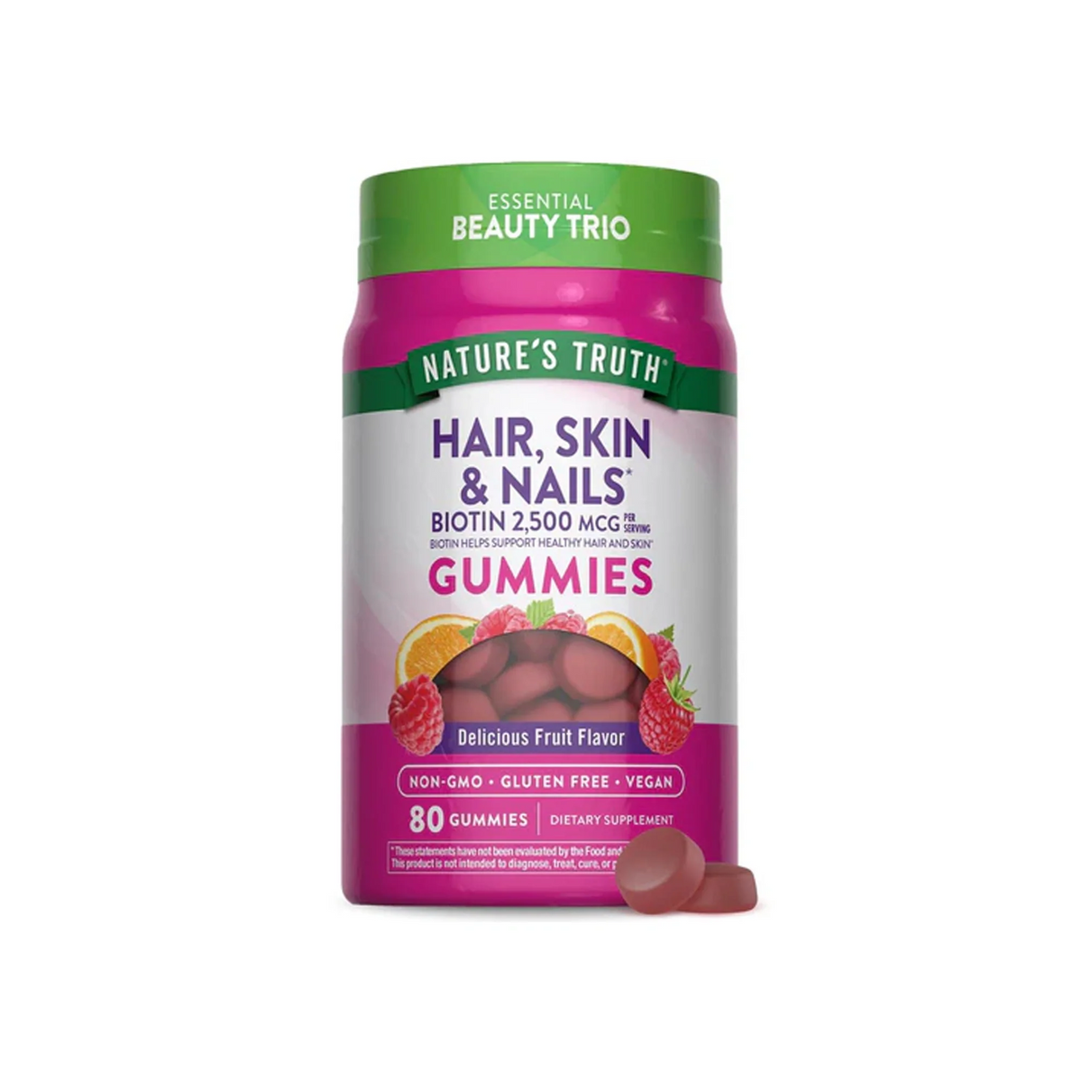Nature's Truth Hair, Skin & Nails Gummies Delicious Fruit 2500mcg 80 Gummies