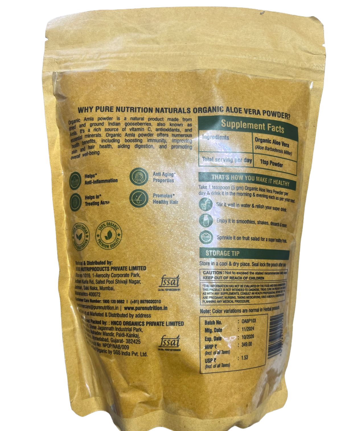 Organic Aloevera Powder