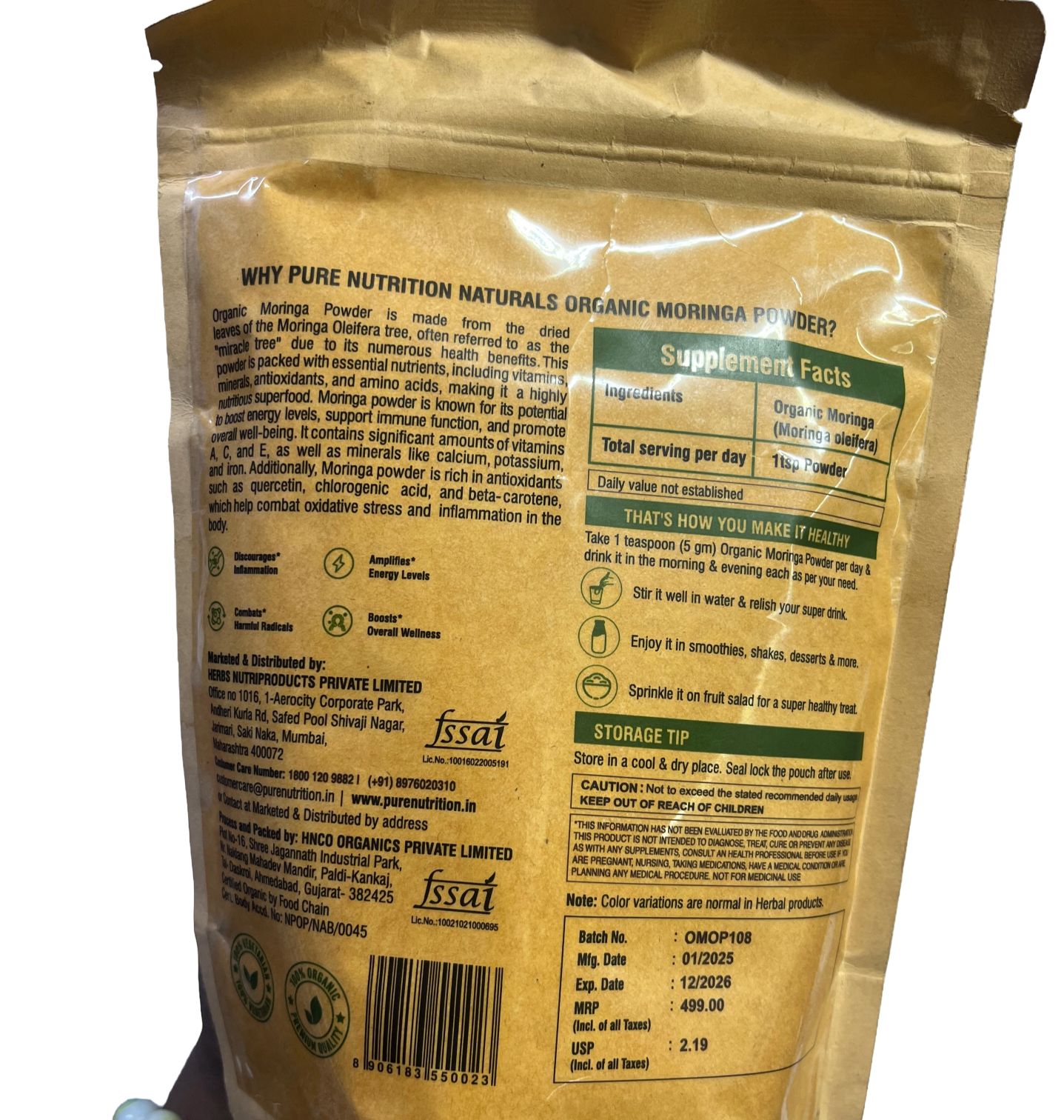 Organic moringa powder